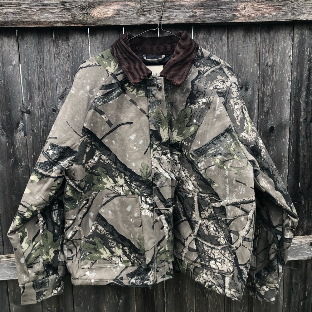 Thread & Supply Black Quilted Camo Jacket with corduroy collar